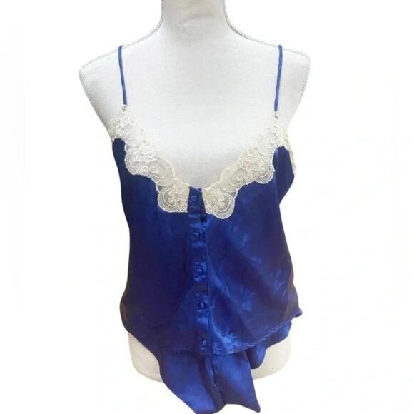 Vintage 1990s Victoria’s Secret Gold Label Blue Satin Sleep Set - Picture 4 of 10